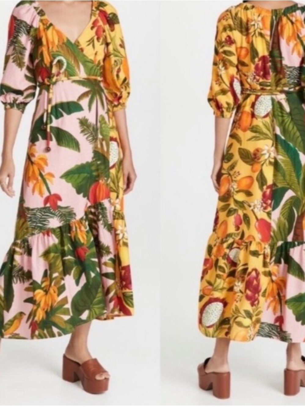 FARM Rio Yellow, Pink & Green Tropical Fruit Wrap Maxi Dress 🥭 - Picture 12 of 16